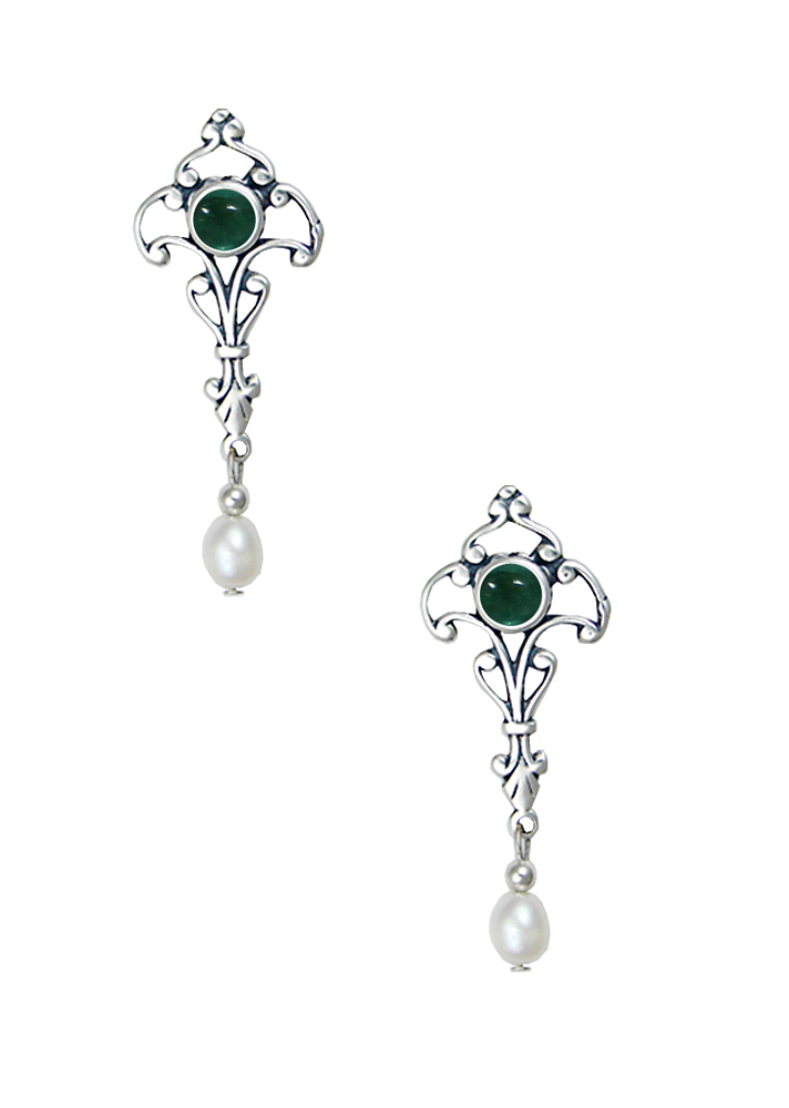 Sterling Silver Romantic Victorian Drop Dangle Earrings With Fluorite